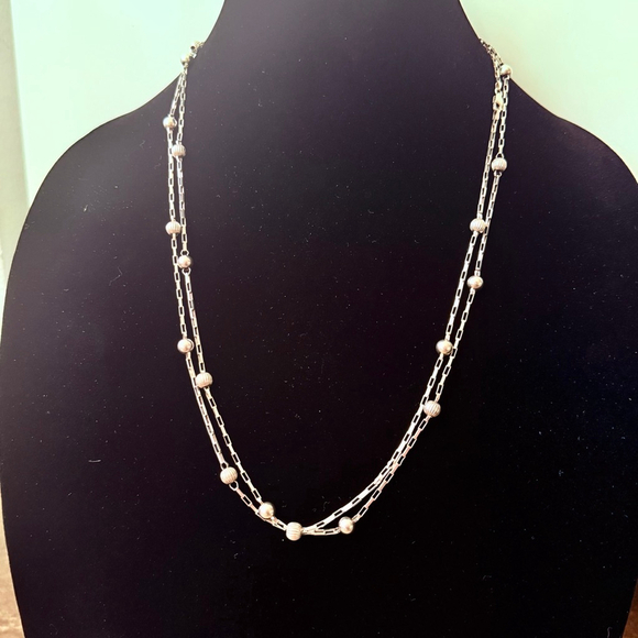 Sterling 925 Silver 6mm Bead Paperclip Link Station IBB Italy Long Necklace 50" - Picture 8 of 10